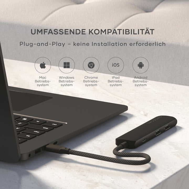 SATECHI 4-in-1 USB-C Hub Slim Plus, Multiport-Adapter, Dockingstation mit 4K HDMI, 100W Power Delive