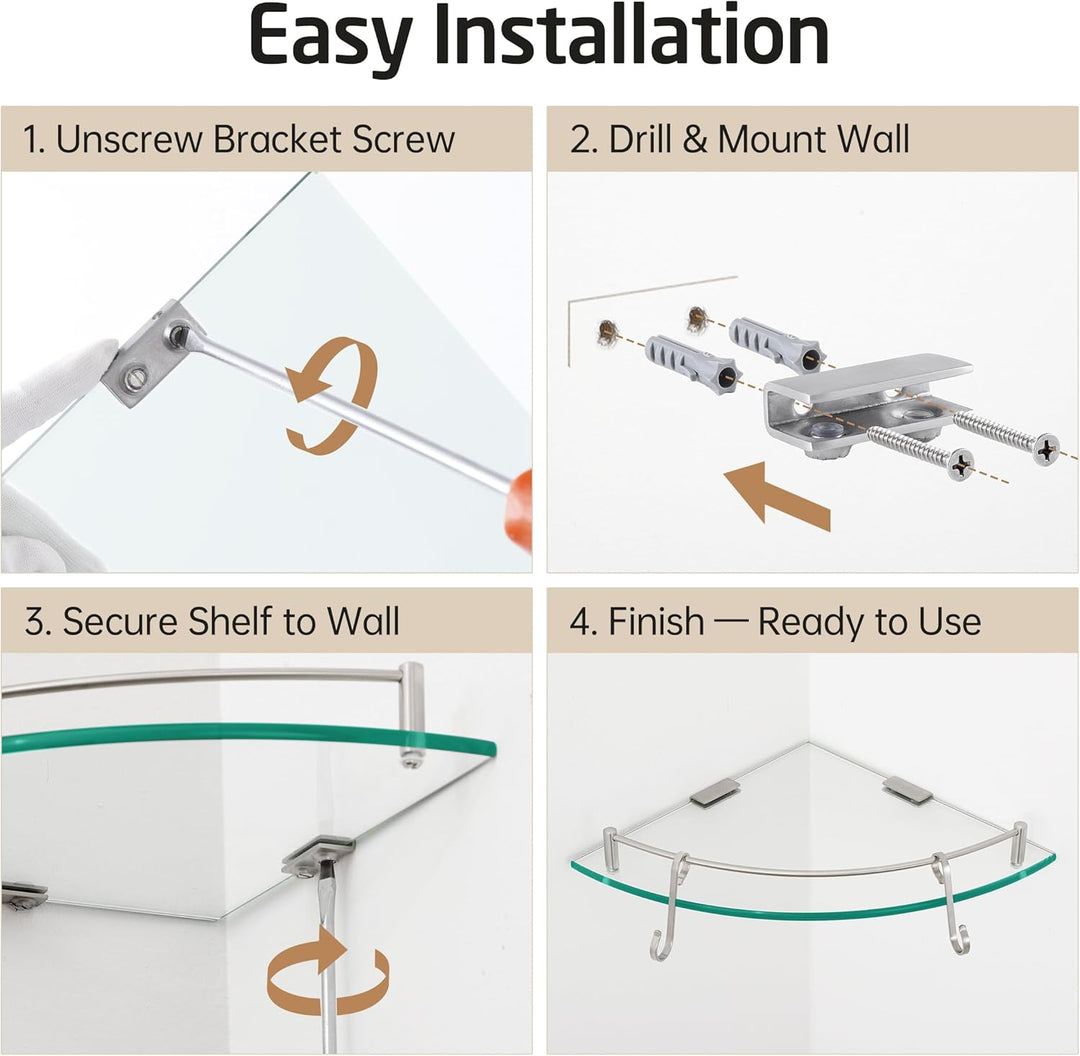 KES Duschablage Glas Eckregal Glasregal 7 mm Hartglas Glasablage für Badezimmer Regal Wandregal Dusc