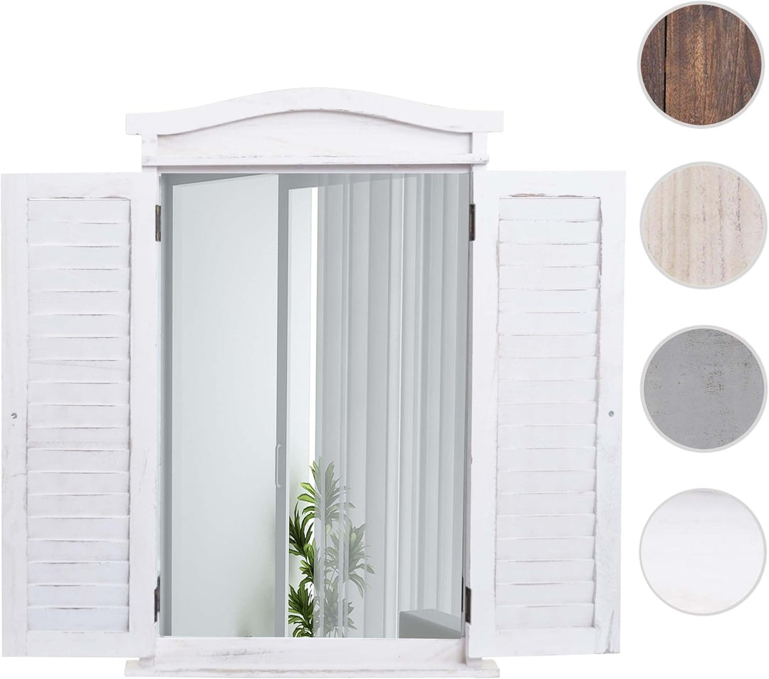 Mendler Wandspiegel Badspiegel Badezimmer Spiegelfenster mit Fensterläden, 71x46x5cm - Shabby weiss,