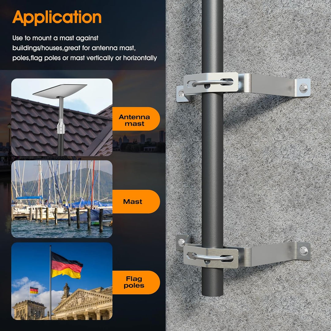 SS304 Wall Spacer/Mast Holder Pair HQ 10cm - Pole up to 50mm for Satellite Bowl/ Antenna/Parasol/Sun