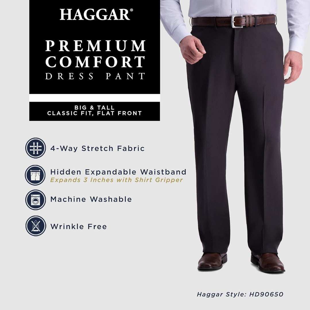 Haggar Herren Premium Comfort Classic Fit Bundfalte Erweiterbare Taillenhose Klassische Hose 40W / 2