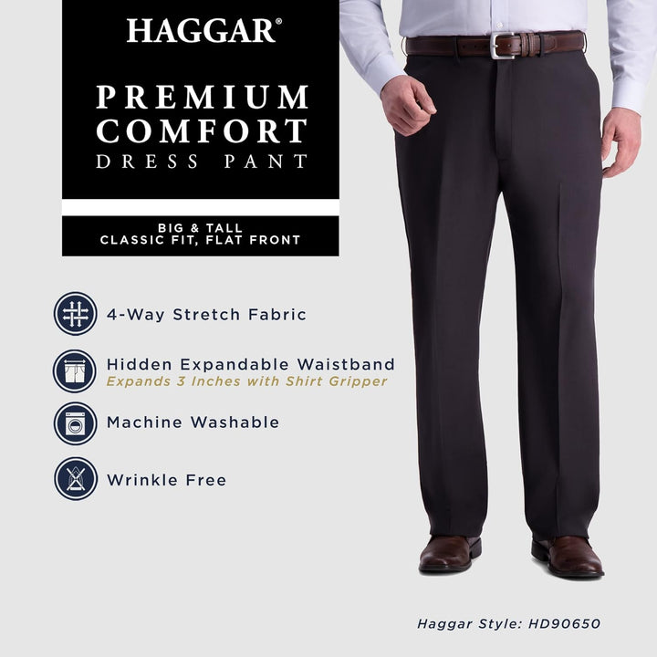 Haggar Herren Premium Comfort Classic Fit Bundfalte Erweiterbare Taillenhose Klassische Hose 40W / 2