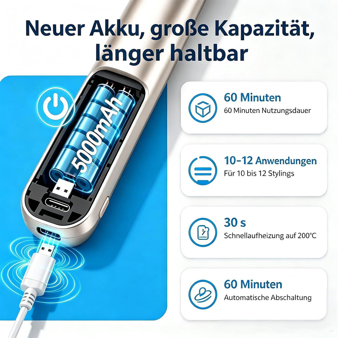 Glätteisen Mini Kabellos 5000mAh Akku - 2 in 1 Glätteisen Locken und Glätten | Reiseglätteisen mini