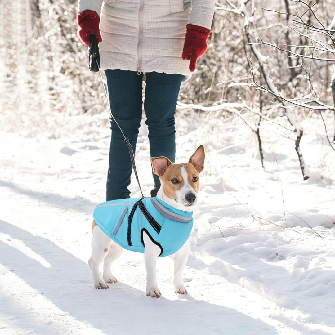 FEimaX Hundemantel Wasserdicht Winddichte Winter Fleece Hundejacke mit Geschirr Hund Wintermantel Wa