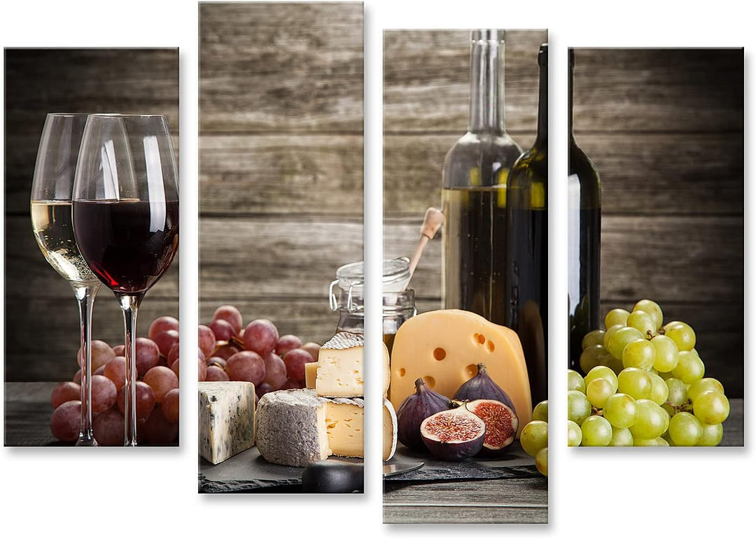 islandburner Bild auf Leinwand Wein Und Käse Stillleben Bilder Wandbilder Poster Leinwand 130x80cm -