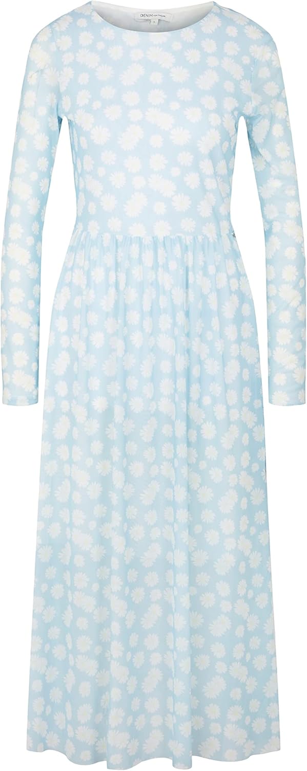 TOM TAILOR Denim Damen Meshkleid mit Print M 29562 - Light Blue Daisy Print, M 29562 - Light Blue Da