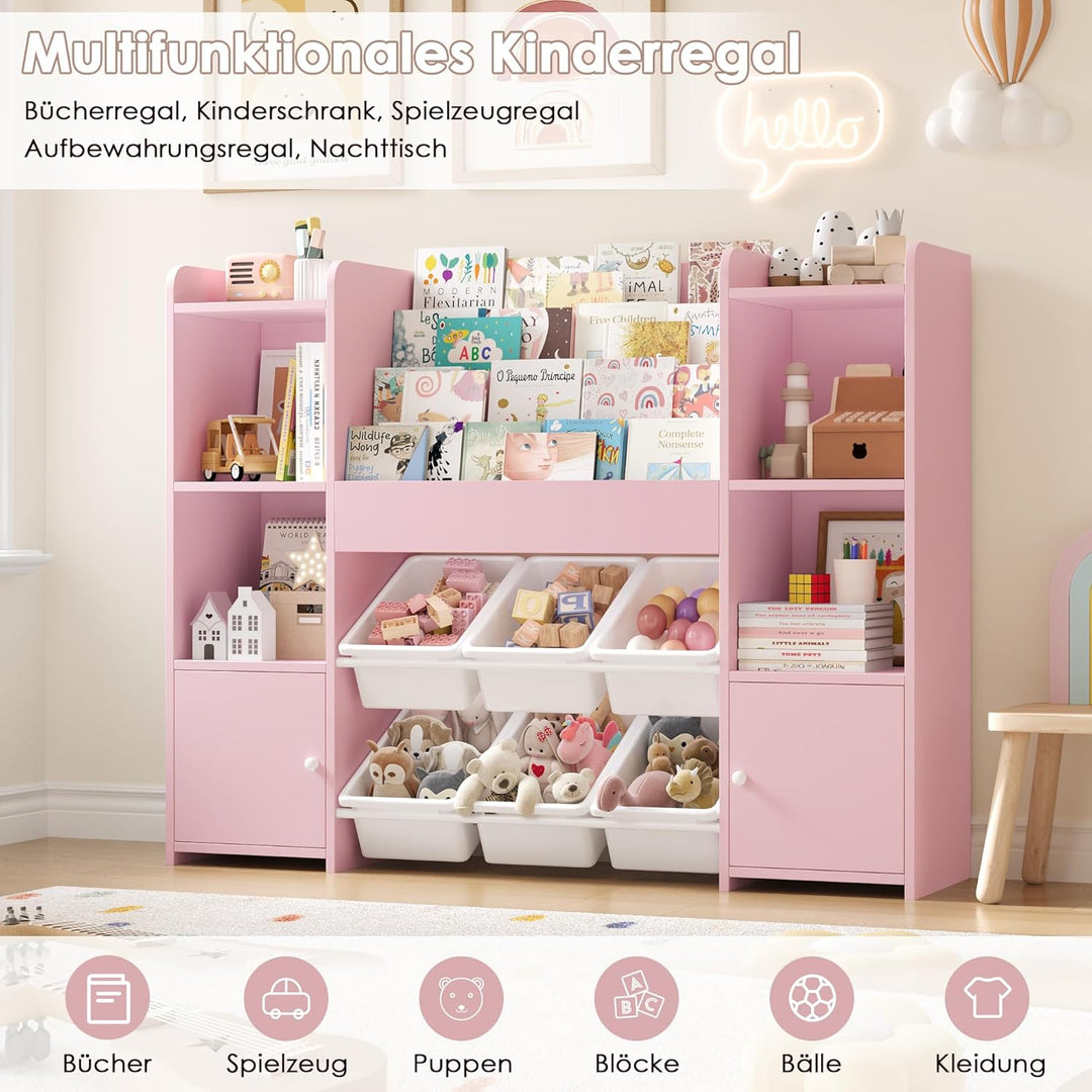 FOREHILL Kinderregal mit Kinderbücherregal Kinderzimmer Möbel aus Holz Bücherregal für Kinder mit Au