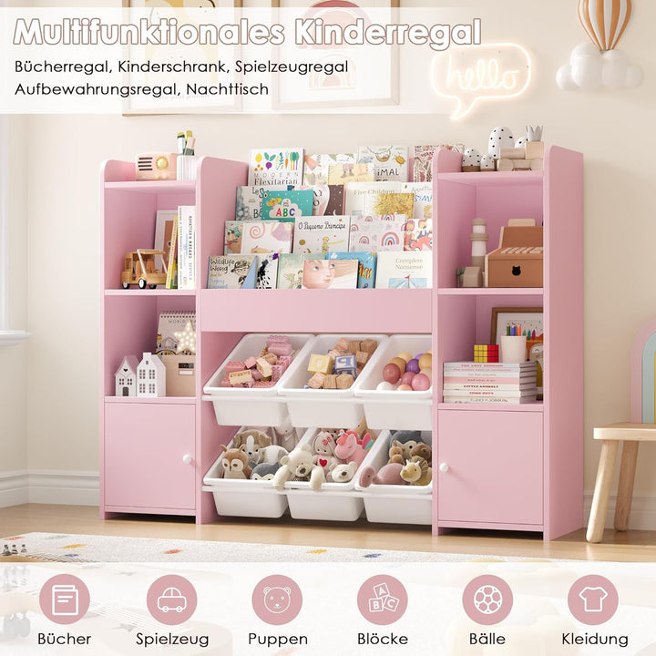 FOREHILL Kinderregal mit Kinderbücherregal Kinderzimmer Möbel aus Holz Bücherregal für Kinder mit Au