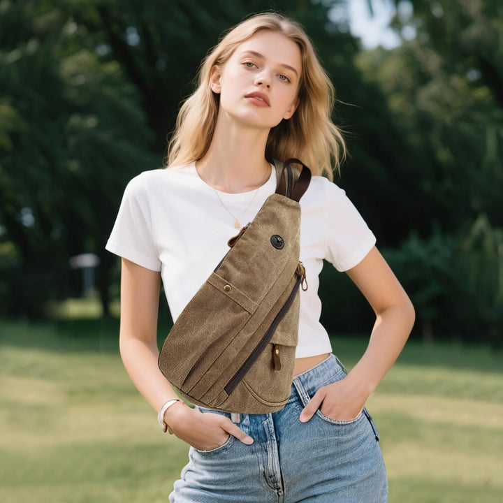 FANDARE Retro Brusttasche Sling Bag Herren Rucksack Damen Schulranzen Schulrucksack Schultertasche U