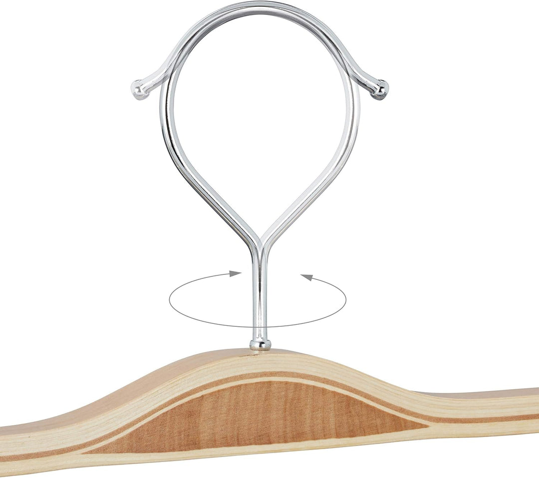 Relaxdays Hosenbügel Holz 5er Set, verstellbare & gummierte Clips, 360° drehbarer Haken, Kleiderbüge
