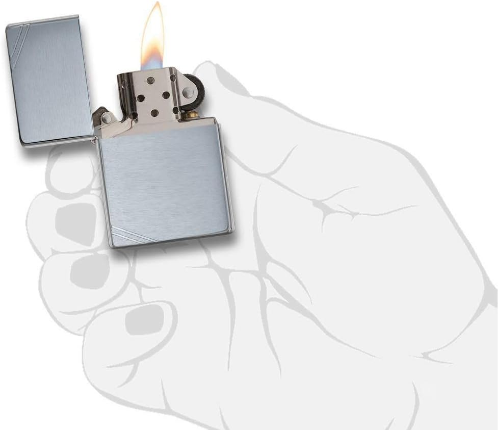 Zippo 230 60001167 Classic Vintage Brushed Chrome Feuerzeug, Messing, Brushed Chrome