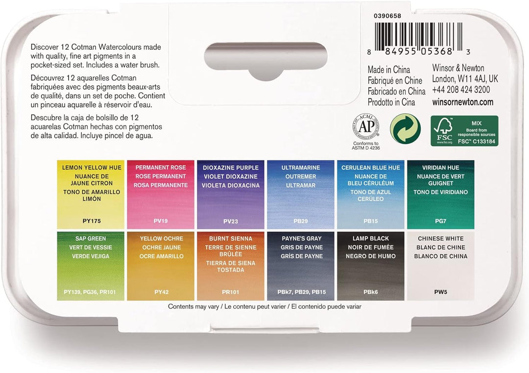Winsor &amp; Newton 390658 Cotman Brush Pen Set Pinselstift - Set im Taschenformat, 12 Aquarell - Farben