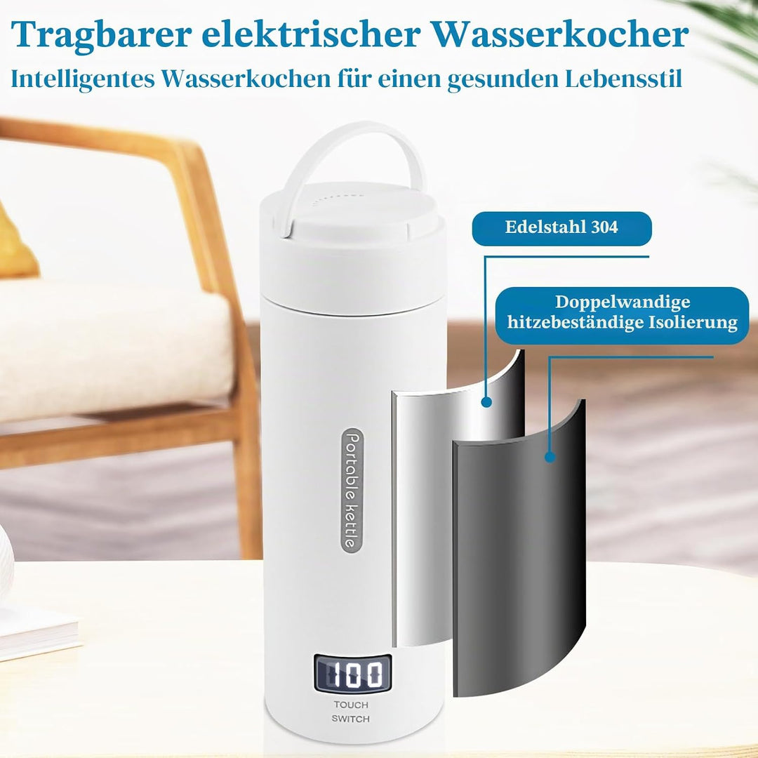 NVIYAM Reise Wasserkocher Klein, 380ml Elektrisch Wasserkocher,Mini Wasserkocher mit Temperatureinst