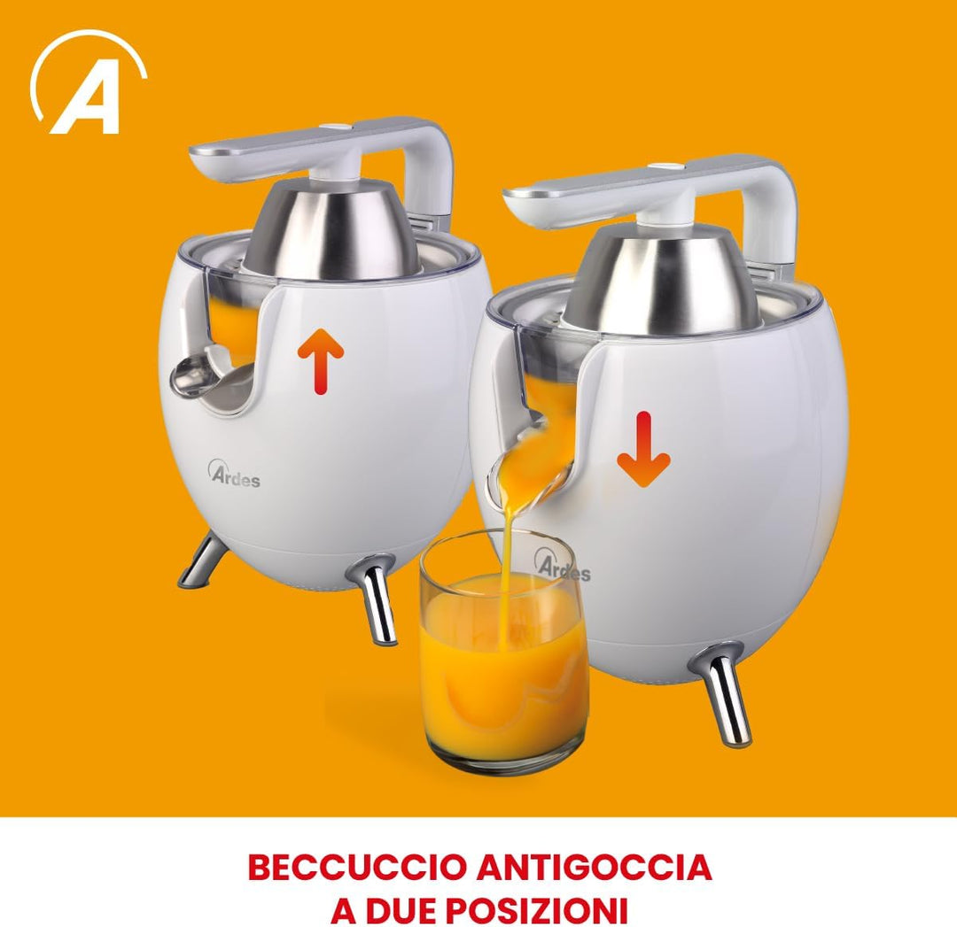 Ardes Arspre03W Juice Art W Elektrische Zitruspresse mit Druck - Leistung 500 W, 0,5 l Edelstahlfilt