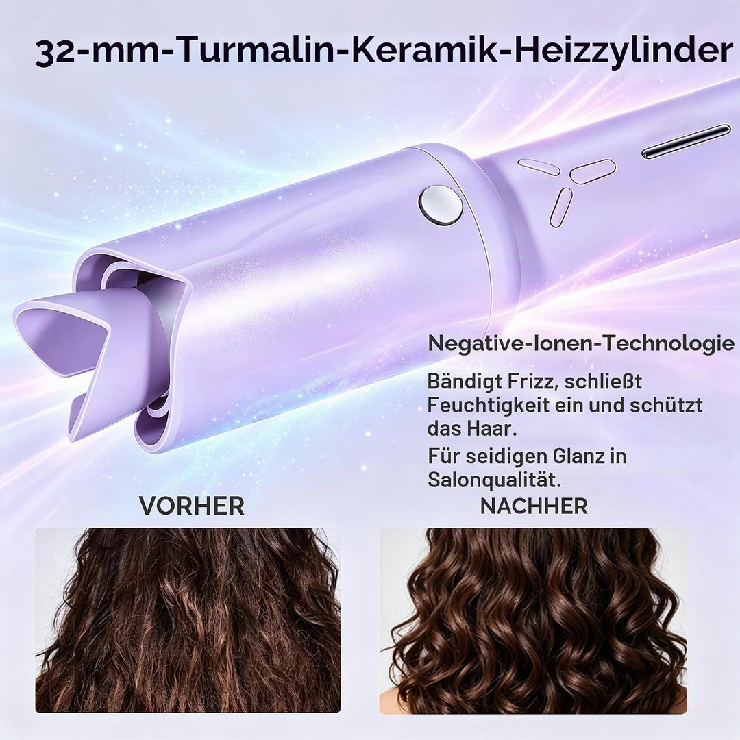 Automatischer Kabelloser Lockenstab – 8 Sek. Schnellcurl, 32mm Titan-Turmalin für Grosse Locken &amp; Bo