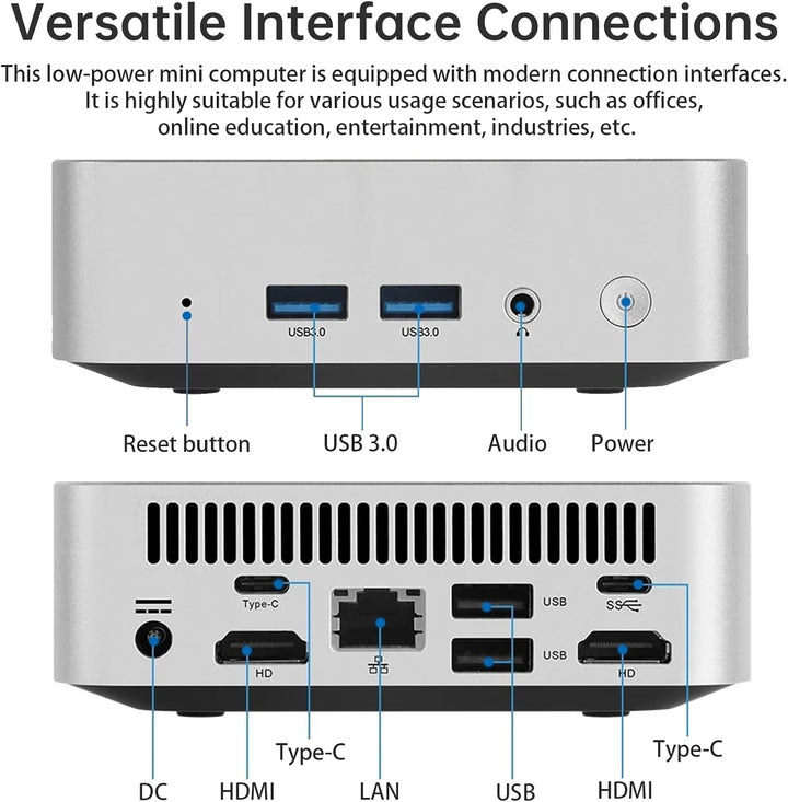Mini-PC N3700 (4C/4T, 2,4 GHz) 8 GB RAM 128 GB SSD Win10 WLAN5/Bluetooth 4.2/RJ45 LAN 1000M/USB*4/US