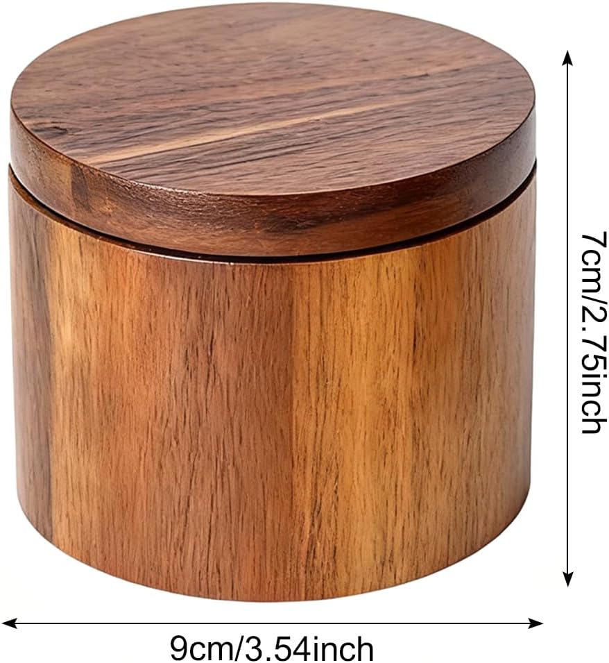 Acacia Holz Salzdose, Salzbehälter mit Deckel Holz, Schwenkdeckel, Salztopf mit Deckel und Löffel, G