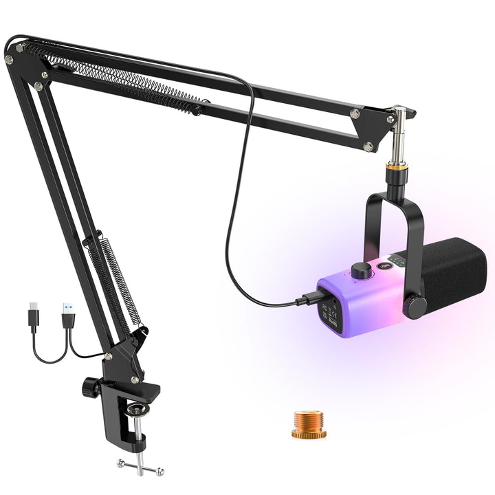 zealsound USB Gaming Mikrofon PC mit Arm – 192kHz Kondensatormikrofon mit Noise Cancelling, Stummsch