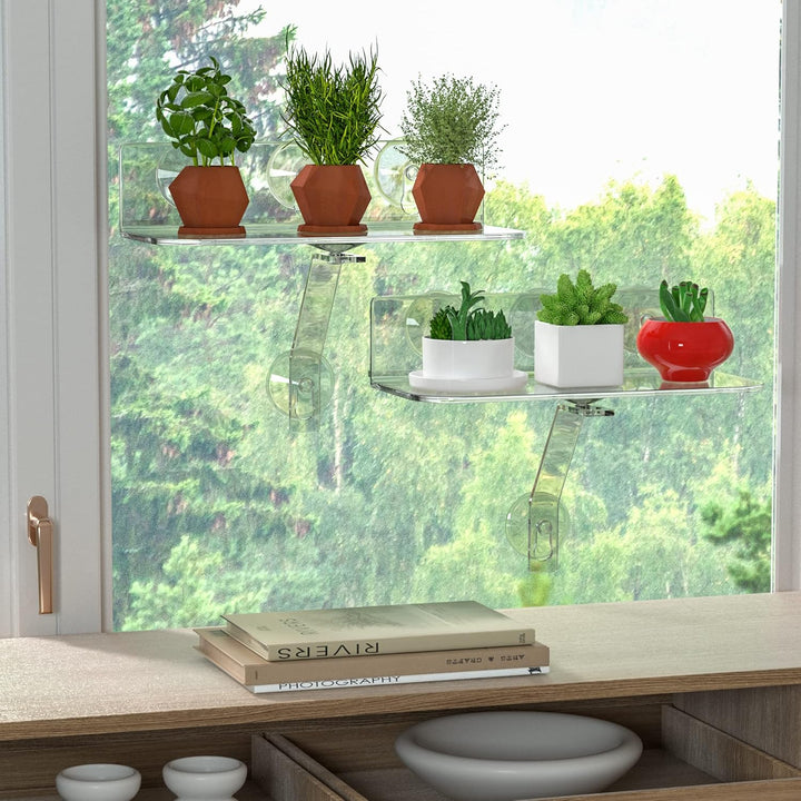 Hexsonhoma Clear Acryl Fenster Pflanzenregale, 30CM Fenster Pflanzenständer mit Beinen, keine Notwen