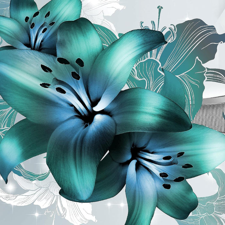 Runa Art Bild Modern Blumen Lilien - Made in Germany - Wandbilder Abstrakt Türkis 4 Teilig 017342a 1