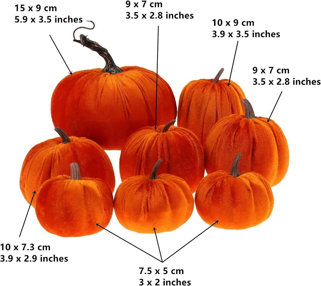 Gresorth 8 Stück Sortiert Gefälscht Handgefertigt Orange Samt Kürbisse Künstlich Herbsternte Hallowe