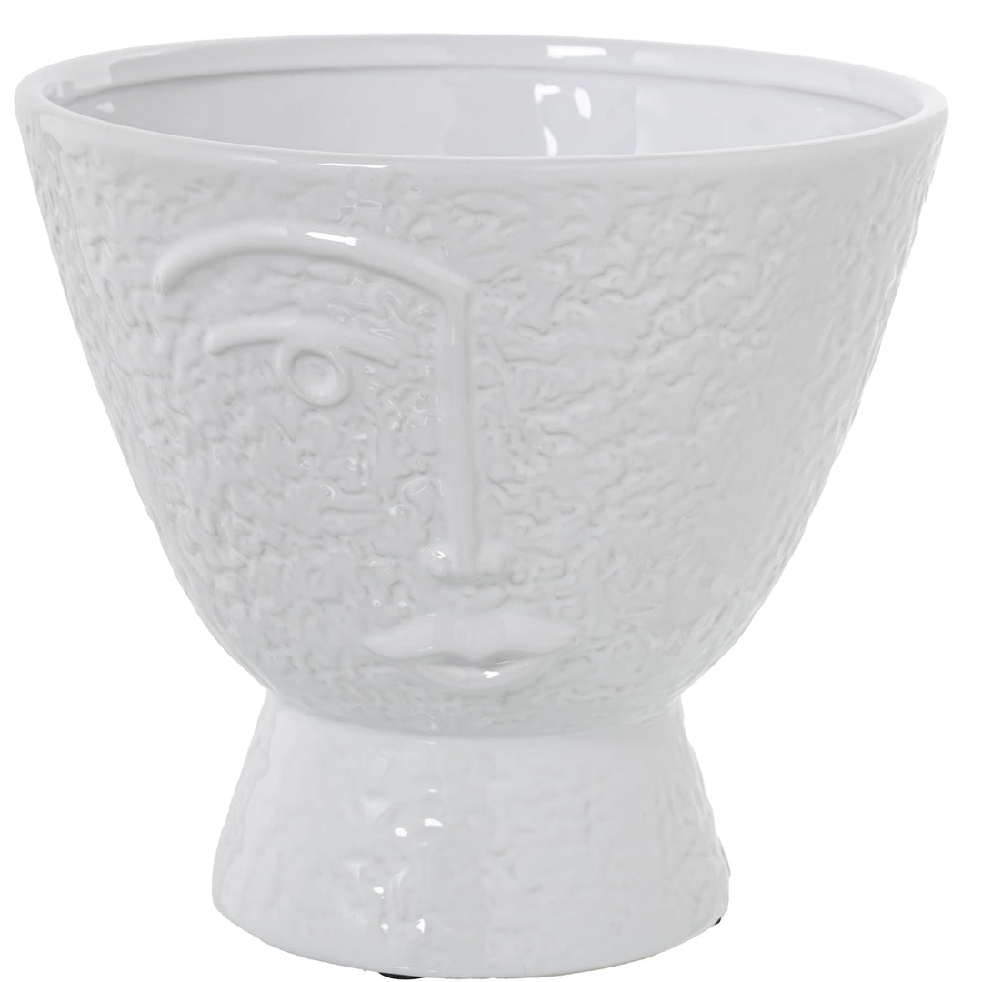 Vase mit Gesicht aus Keramik in Weiss glänzend, 22 x 20 cm
