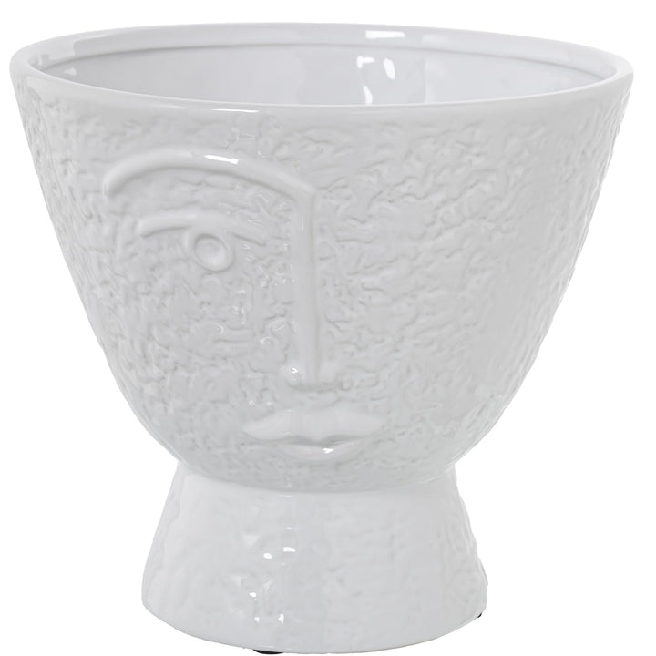 Vase mit Gesicht aus Keramik in Weiss glänzend, 22 x 20 cm