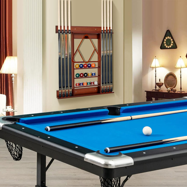 COSTWAY Billard Queue Halter Wandmontage, Wandqueuehalter für 8 Queues, 15 Billardkugeln und 1 Balls