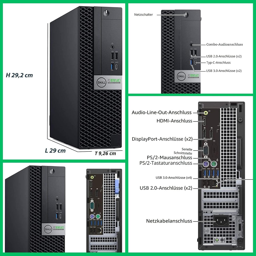 PCRENEWED TECNOLOGIA ACCESSIBILE PcRenewed Desktop-PC Intel I7 6700, leistungsstark, 32 GB RAM, SSD