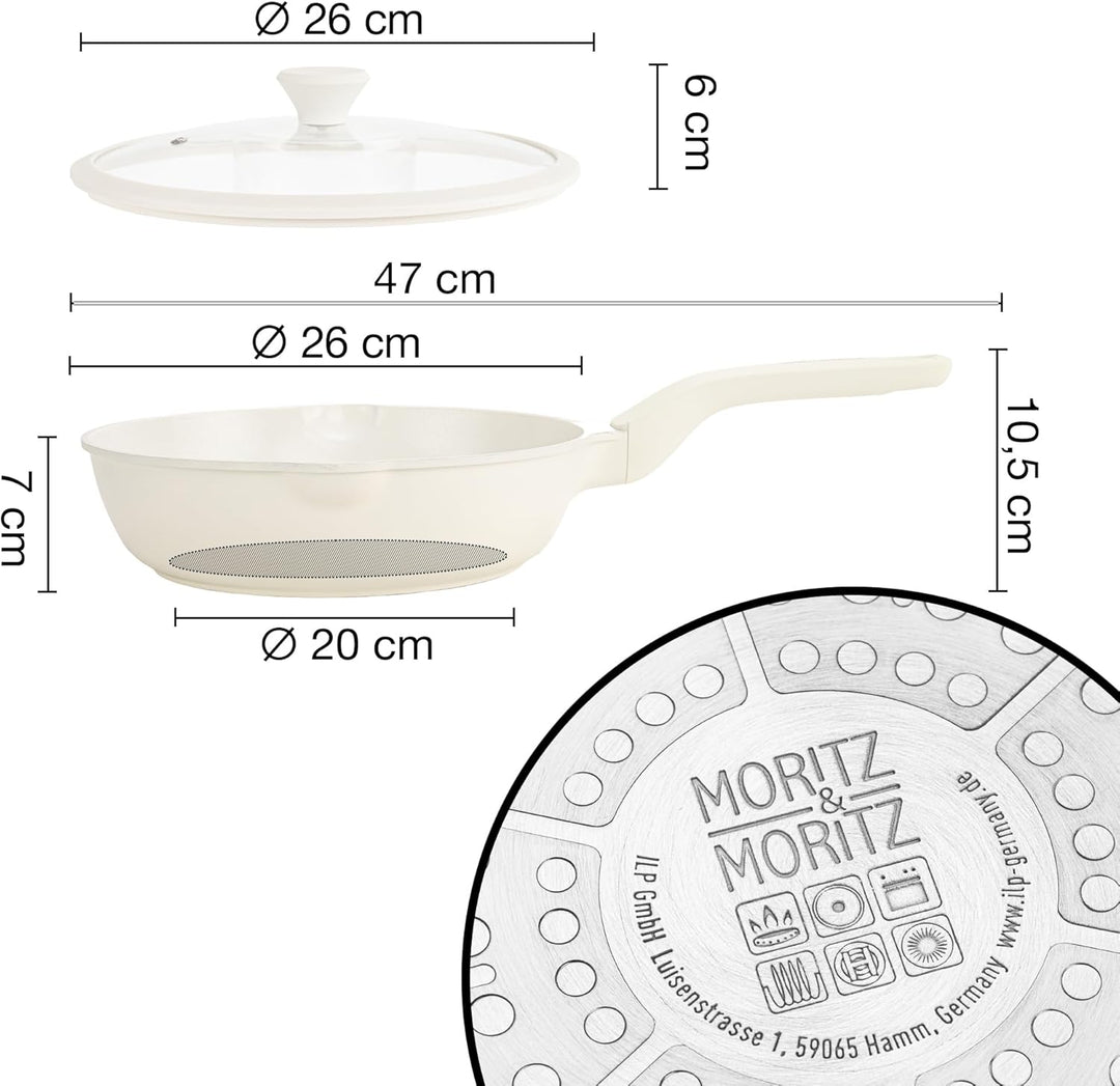 Moritz & Moritz Keramik Pfanne mit Deckel 26cm - frei von PFAS, PFOA & PTFE - Antihaft Bratpfanne 26