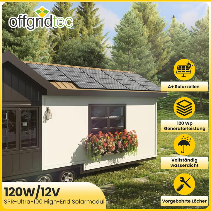 Offgridtec© 120W 12V Hochleistungs-Solarmodul (Back-Contact, Black-Frame) 110 Watt, 110 Watt