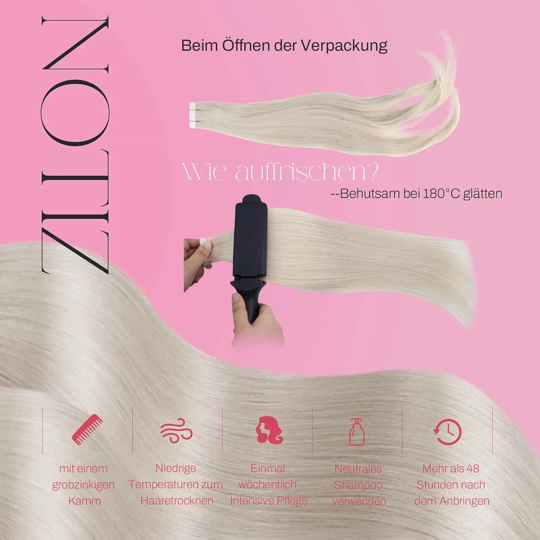 Moresoo Tape in Extensions Echthaar Blond Remy Extensions Echthaar Tape Weissblond Haarverlängerung