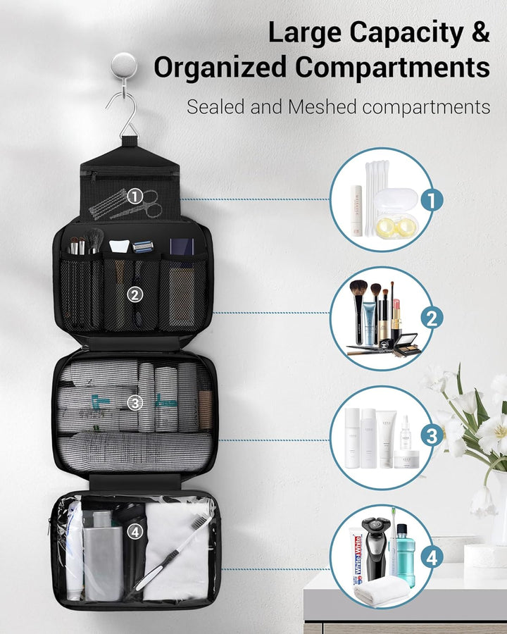 Maliton Kulturbeutel Herren，Faltbare Kulturbeutel zum Aufhängen mit 4 Fächern, Grosse Waschtasche fü
