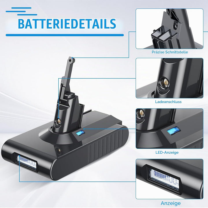 V8 Akku für Dyson V8 6000mAh Ersatzakku für Dyson SV10 Kompatibel mit V8 Motorhead/Fluffy/Animal/Abs