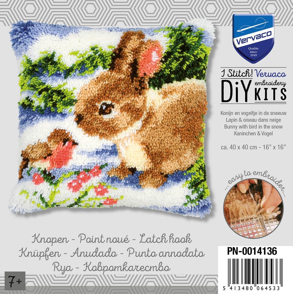 Vervaco Knüpfkissen mit Knüpfhaken, Laine, Multi, 1 Stück (1er Pack)