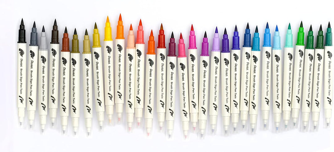 Pentel SESW30C-24 Brush Sign Pen Twin, 24-Farben-Set, Fasermaler mit zwei flexiblen Schreibspitzen,