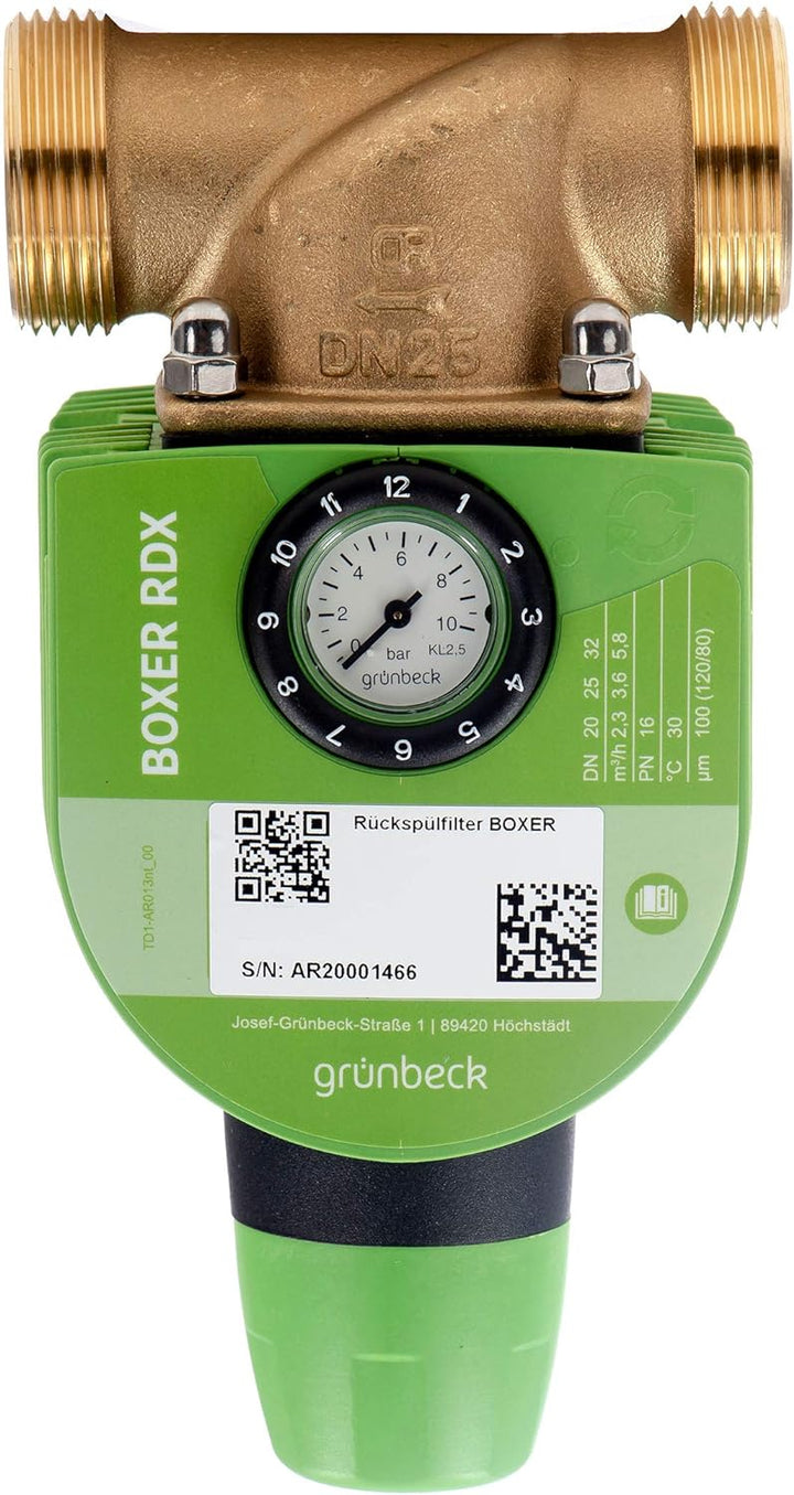 Grünbeck 101525 Rückspülfilter (Wasserfilter) BOXER RDX - DN 20 (3/4") - zur Filtration von Trinkwas