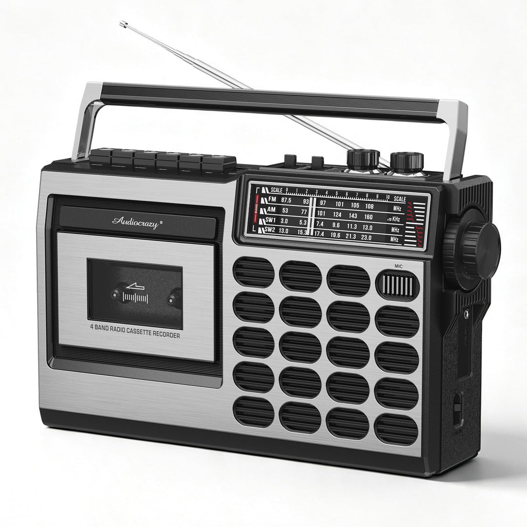Tragbarer Kassettenspieler mit Radio FM/MW/SW, Kassettenrekorder mit USB/SD-Aufnahme, Kopfhöreransch