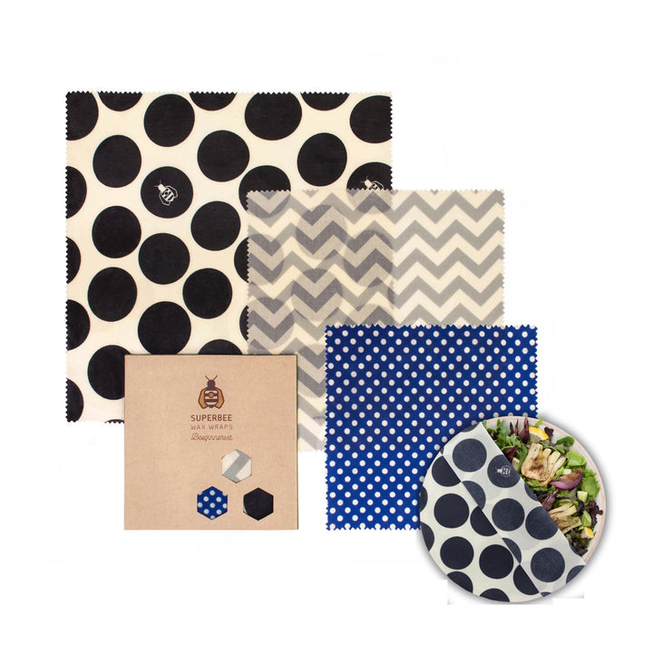 SuperBee Wax Wraps Set 3 Beeswax Wraps in den Grössen S,M &amp; L Hipster Wiederverwendbar, Umweltfreund