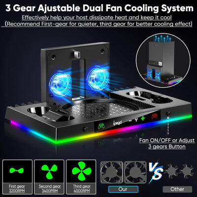 Lüfter und Ladestation für Xbox Series X mit 15RGB Farblicht, FYOUNG 2 Pack Wiederaufladbare Batteri