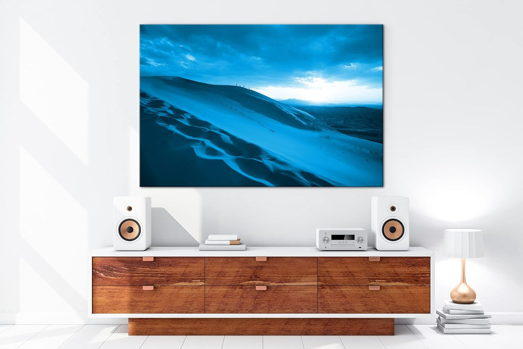 Sanddüne in der Wüste Format 80x60 Effekt: Monocrome Blau als Leinwandbild, Motiv fertig gerahmt auf