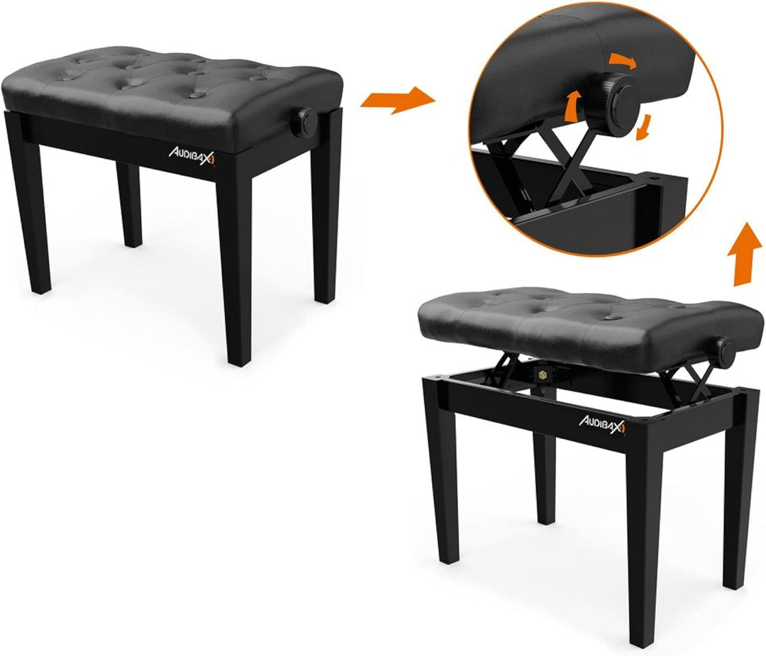 Audibax KB500B Banco para Piano/Teclado Ajustable Regulable. Acolchado. Negro
