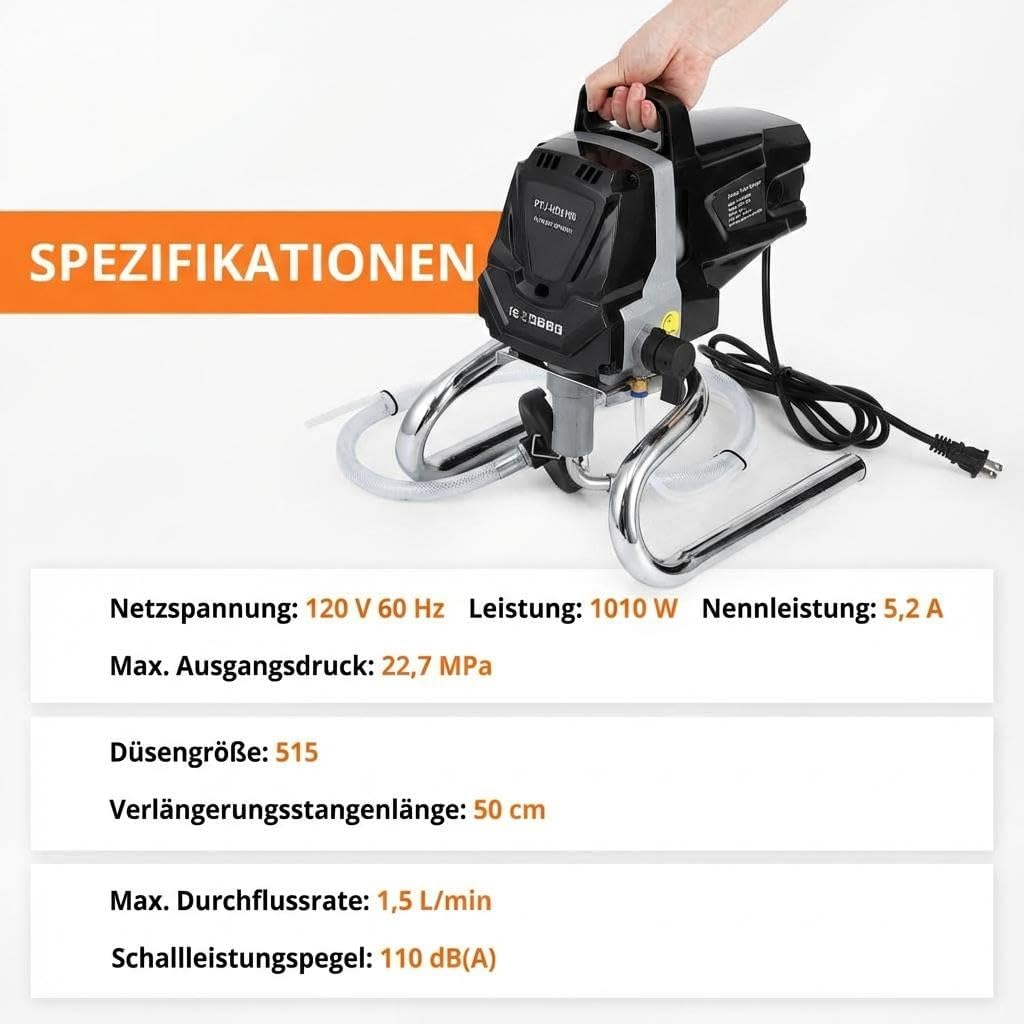 Garvee 1010W Airless Farbspritzgerät – Profi-Malerwerkzeug mit 3000 PSI, verlängerbarem Spritzstab,