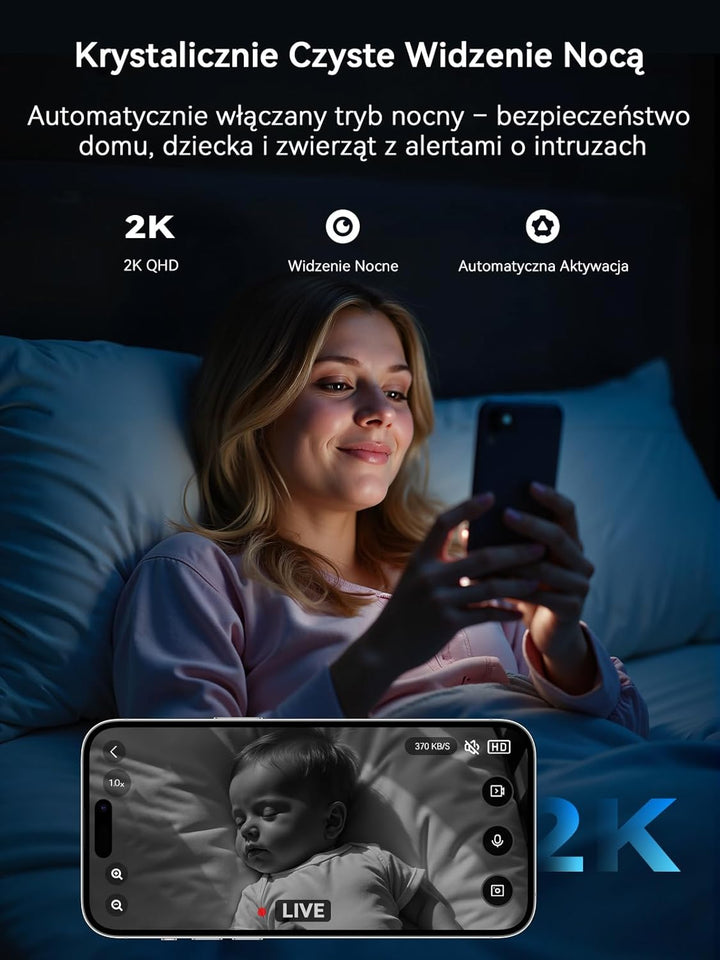 Outinput 2K Plug-in Überwachungskamera Innen, WLAN Indoor Kamera mit Nachtsicht, Hundekamera mit App