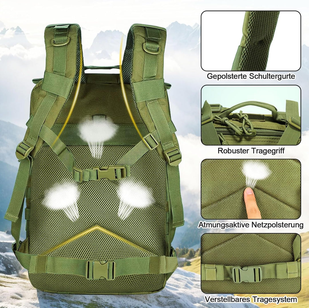 SHANNA Trekkingrucksack, Wanderrucksäcke Militärrucksack 45L Armee Rucksack MOLLE Assault Pack Takti