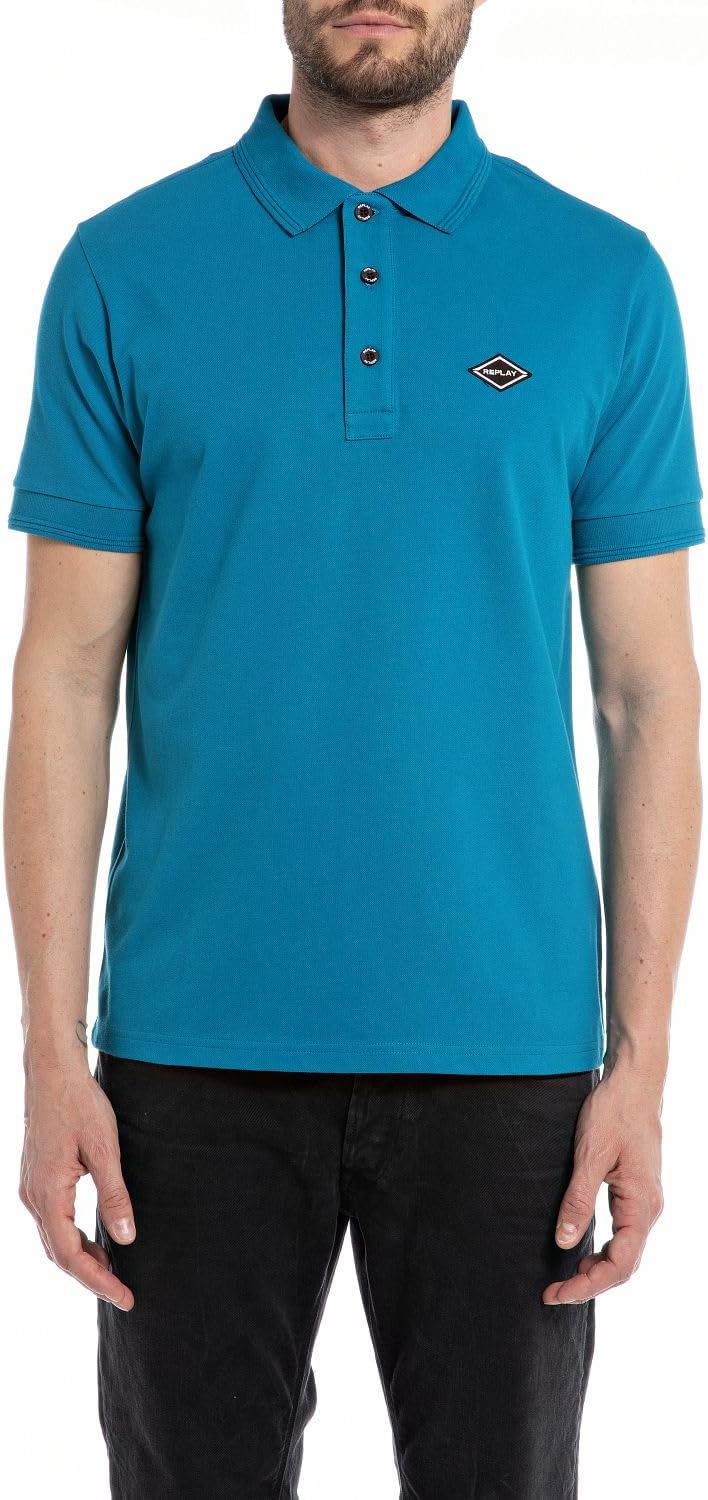 Replay Herren Polohemd XS Ming Blue 182, XS Ming Blue 182