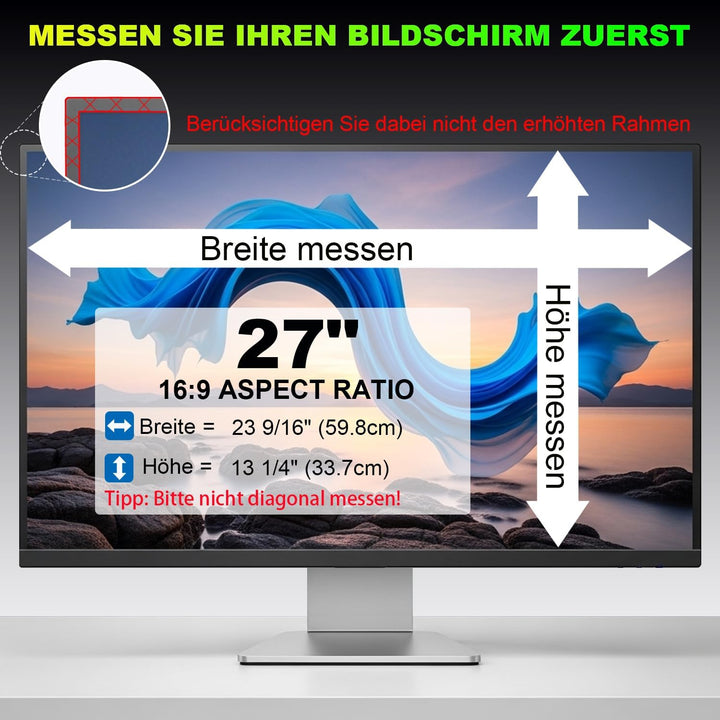 Sichtschutzfolie für 27 Zoll 16:9 (59.7x33.6cm) Monitor - Blaulichtfilter & Blendschutz, Abnehmbar B