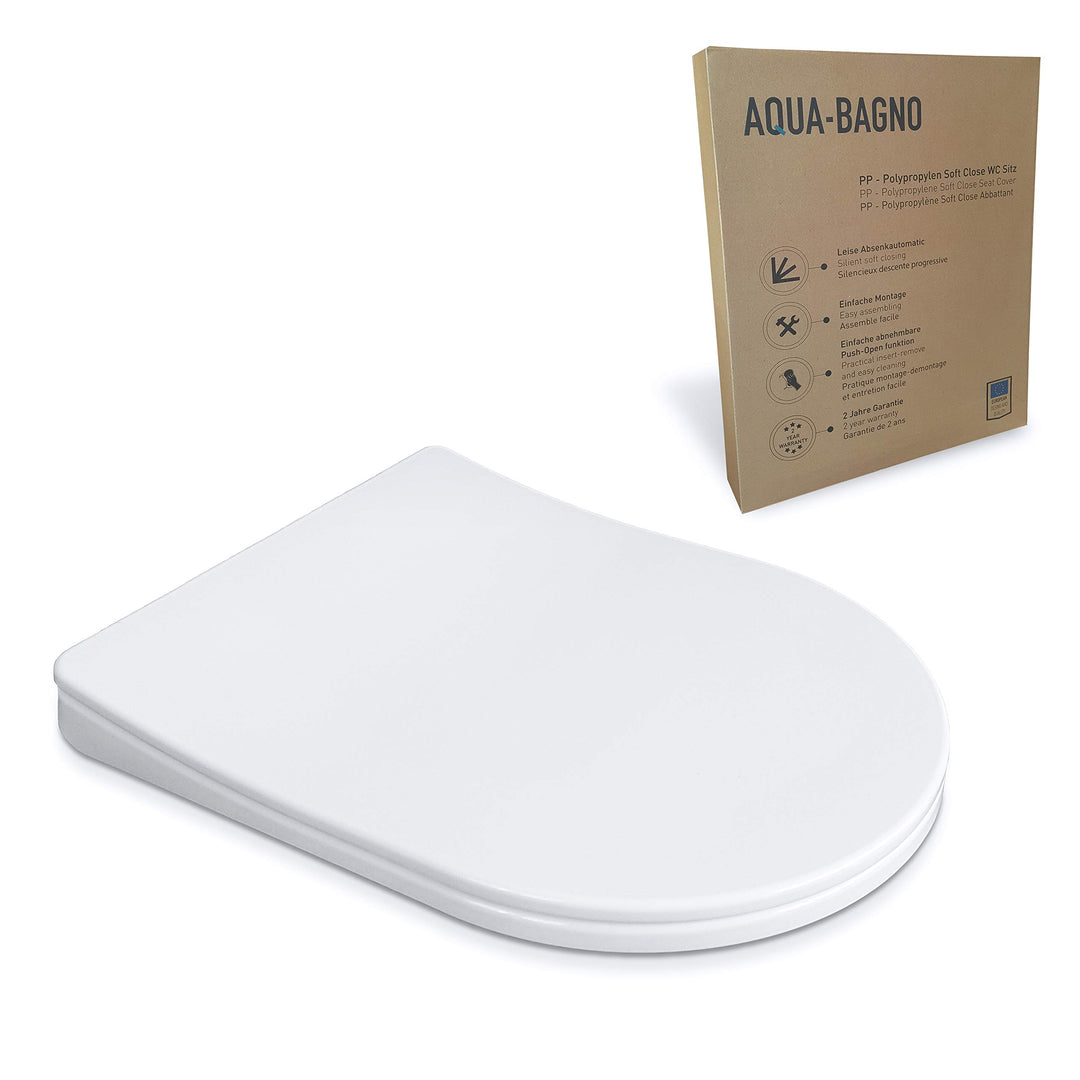 Aqua Bagno | Flacher Toilettendeckel mit Absenkautomatik & WC-Sitz in D-Form, Universal WC-Sitz, abn