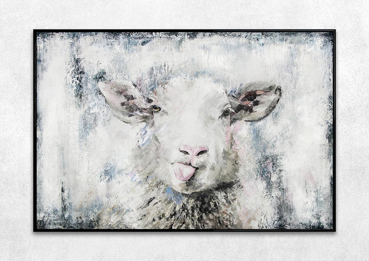 YS-Art XXL Abstrakt Acryl Gemälde auf Leinwand glückliches Schaf handgemalt Wandbilder Wohnzimmer Mo