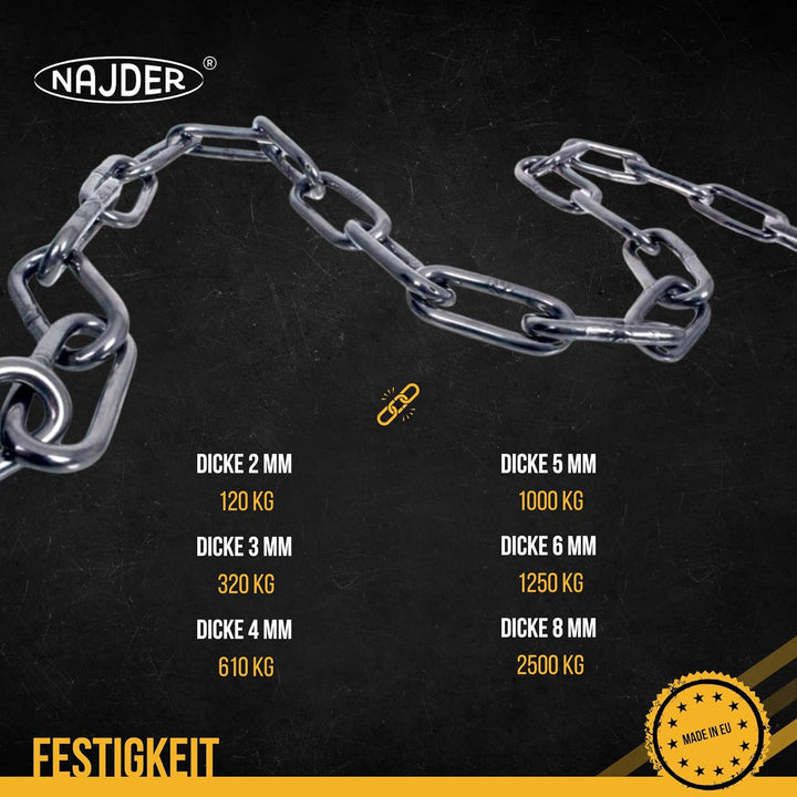 NAJDER Edelstahlkette 10m, Edelstahl Ketten, Sicherungskette, Kette Hängesessel, Absperrketten, Max